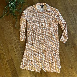 Geometric White/ Orange Shirt Dress